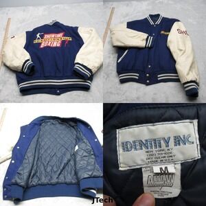 Vintage Showtime Boxing Leather Jacket Mens‎ Medium Blue Quilted USA Thrashed